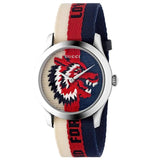 Gucci G Timeless Quartz White Red Blue Dial Multicolored NATO Strap Watch For Men - YA1264059