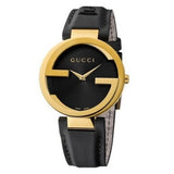Gucci Interlocking G Grammy Special Edition Black Dial Black Leather Strap Watch for Women - YA133312