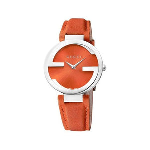 Gucci Interlocking G Quartz Orange Dial Orange Leather Strap Watch For Women - YA133316