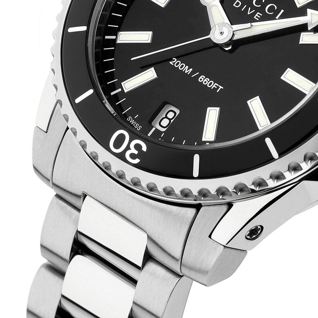 グッチ]GUCCI YA136403 ダイブ コレクション クォーツ スモール Gucci Dive Black Dial Silver Steel Strap Watch For Women