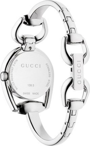 Gucci Horsebit Collection Mother of Pearl Black Dial Silver Steel Strap Watch For Women - YA139503