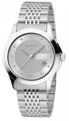 Gucci G Timeless Diamonds Silver Dial Silver Steel Strap Watch For Men