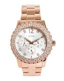 Guess Dazzler Diamonds Silver Dial Rose Gold Steel Strap Watch for Women - W0335L3