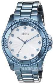 Guess Pinwheel Analog Silver Dial Blue Steel Strap Watch for Women - W0702L1