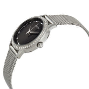 Guess Chelsea Crystals Black Dial Silver Mesh Bracelet Watch For Women  - W0647L5