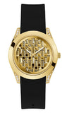 Guess Clarity Gold Dial Black Silicone Strap Watch for Women - GW0109L1