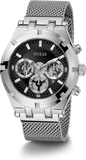 Guess Continental Quartz Black Dial Silver Mesh Strap Watch For Men - GW0582G1