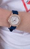 Guess Confetti Diamonds Gold Dial Blue Rubber Strap Watch For Women - W1098L6