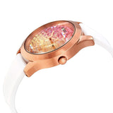 Guess Crush Crystals Gold Dial White Rubber Strap Watch for Women - W1223L3