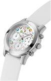 Guess Wanderlust Crystals Silver Dial White Rubber Strap Watch for Women - W1059L1