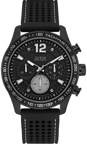 Guess Fleet Chronograph Black Dial Black Rubber Strap Watch for Men - W0971G1