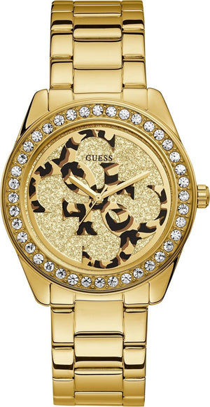 Guess G Twist Diamonds Gold Dial Gold Steel Strap Watch For Women - W1201L2