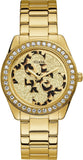 Guess G Twist Diamonds Gold Dial Gold Steel Strap Watch For Women - W1201L2