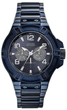 Guess Rigor Multifunction Black Dial Blue Steel Strap Watch for Men - W0218G4