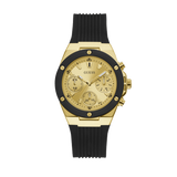 Guess Athena Gold Dial Black Rubber Strap Watch For Women - GW0030L2