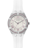 Guess Sparkling Silver Dial White Rubber Strap Watch For Women - GW0032L1