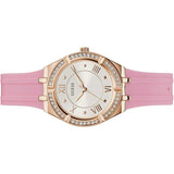 Guess Cosmo Diamonds Silver Dial Pink Silicone Strap Watch for Women - GW0034L3