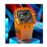 Guess Phoenix Multifunction Black Dial Orange Rubber Strap Watch For Men - GW0203G10