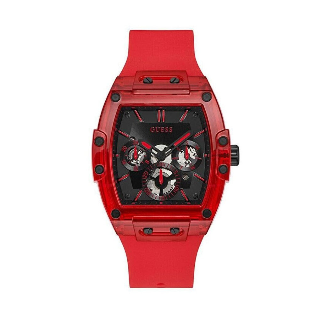 Dial Guess Rubber Phoenix Multifunction Red Watch for Black Men Strap