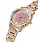 Guess Glitter Diamonds Pink Dial Rose Gold Steel Strap Watch for Women - GW0405L3