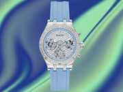 Guess Heiress Diamonds Blue Dial Blue Rubber Strap Watch for Women - GW0407L1