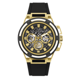 Guess Matrix Multifunction Gold Dial Black Rubber Strap Watch For Men - GW0423G2