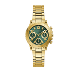 Guess Cosmo Chronograph Green Dial Gold Steel Strap Watch For Women - GW0465L5