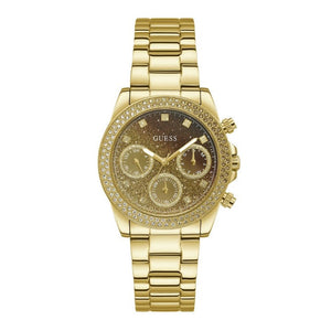 Guess Sol Chronograph Gold Dial Gold Steel Strap Watch For Women - GW0483L2