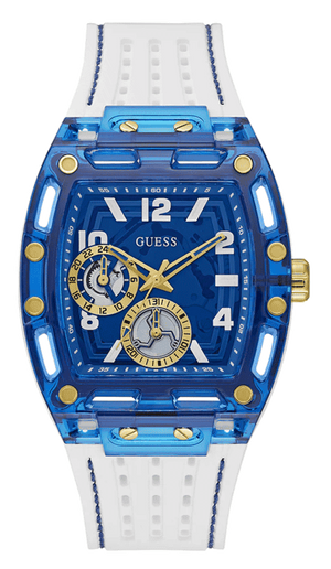 Guess Phoenix Multifunction Blue Dial White Rubber Strap Watch for Men - GW0499G6