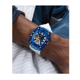 Guess Phoenix Multifunction Blue Dial White Rubber Strap Watch for Men - GW0499G6