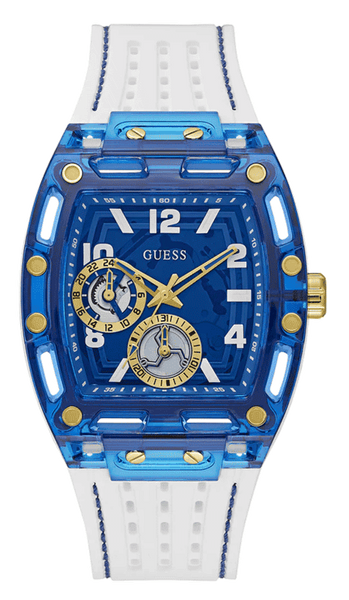 Guess Phoenix Multifunction Blue Dial White Rubber Strap Watch for Men