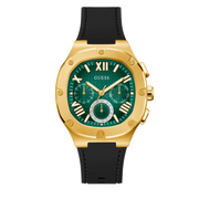 Guess Headliner Multifunction Green Dial Black Silicone Strap Watch For Men - GW0571G3