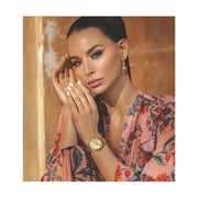 Guess Cubed Analog Gold Dial Gold Steel Strap Watch For Women - GW0606L2