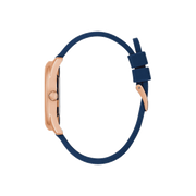 Guess Cubed Analog Rose Gold Dial Blue Leather Strap Watch For Women - GW0665L2