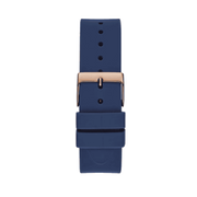 Guess Cubed Analog Rose Gold Dial Blue Leather Strap Watch For Women - GW0665L2