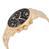 Guess Horizon Chronograph Black Dial Gold Steel Strap Watch For Men - W0379G4