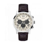 Guess Chronograph Quartz White Dial Brown Leather Strap Watch For Men - W0380G1