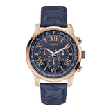 Guess Horizon Chronograph Blue Dial Blue Leather Strap Watch For Men - W0380G5