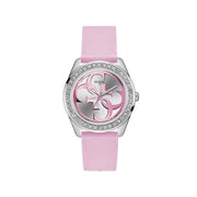 Guess G-Twist Diamonds Silver Dial Pink Rubber Strap Watch for Women - W1240L1