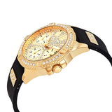 Guess Frontier Diamonds Gold Dial Black Rubber Strap Watch For Women - W1160L1