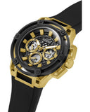 Guess Matrix Multifunction Gold Dial Black Rubber Strap Watch For Men - GW0423G2