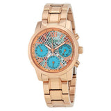 Guess Mini Sunrise Multi Function Analog Turquoise Dial Rose Gold Steel Strap Watch For Women - W0448L8