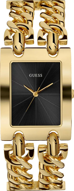 Guess Trend Multi Chain Black Dial Gold Steel Strap Watch for Women - U1117L5