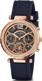 Guess Solistice Diamonds Roe Gold Dial Black Rubber Strap Watch for Women - GW0484L2