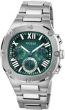 Guess Headline Quartz Green Dial Silver Steel Strap Watch For Men - GW0572G6