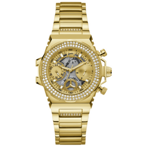 Guess Fusion Chronograph Gold Dial Gold Steel Strap Watch for Women - GW0552L2