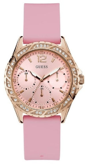 Guess Sparkling Diamonds Pink Dial Pink Rubber Strap Watch for Women - W0032L9