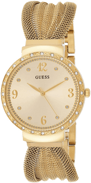 Guess Chiffon Gold Dial Gold Mesh Bracelet Watch For Women - W1083L2