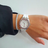 Guess Sparkling Silver Dial White Rubber Strap Watch For Women - GW0032L1