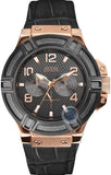 Guess Rigor Analog Black Dial Black Leather Strap Watch For Men - W0040G5